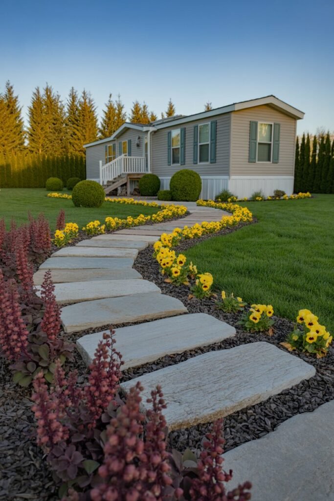 use these 2 exact keywords for pin title: mobile home landscaping ideas, mobile home exteriors. (use these keywords for pin description: mobile home landscaping ideas, mobile home exteriors, mobile home decorating, mobile home remodel, mobile home renovations.)