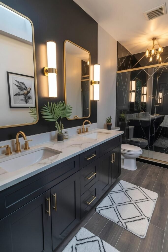 use these 2 exact keywords for pin title: Black and white bathroom ideas, Black and white bathroom decor. (use these exact keywords for pin description: Black and white bathroom ideas, Black and white bathroom decor, Bathroom black and white, White and black bathroom design inspirations, Black white bathroom inspo, Black and white bathroom ideas modern bathroom designs, Black and white small bathroom ideas, Modern luxury bathroom design master baths)