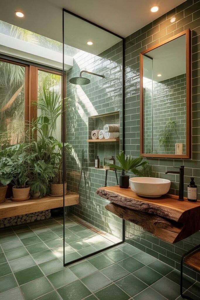 use these 2 exact keywords for pin title: green bathroom ideas, moody green tile bathroom ideas. (use these exact keywors for pin description: green bathroom ideas, moody green tile bathroom ideas, bathroom green design inspirations, green bathroom tiles, green bathroom decor ideas, bathroom ideas green, dark green bathroom ideas, green bathroom aesthetic, green bathroom inspiration)