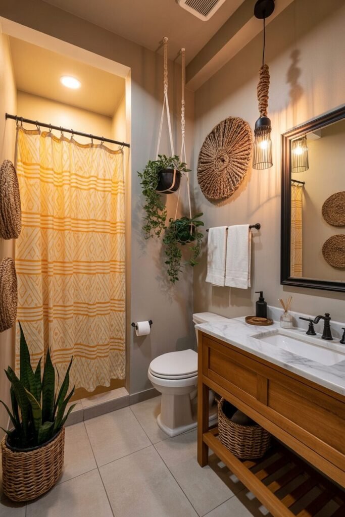 Use these 2 exact keywords for pin title: Modern Boho bathroom decor, Boho bathroom ideas. (Use these exact keywords for pin description: Modern Boho bathroom decor, Boho bathroom ideas, Boho western bathroom inspiration, Small boho bathroom ideas, Boho style bathroom, Boho chic bathroom inspo, Bohemian bathroom ideas, Modern Bohemian bathroom decor ideas)