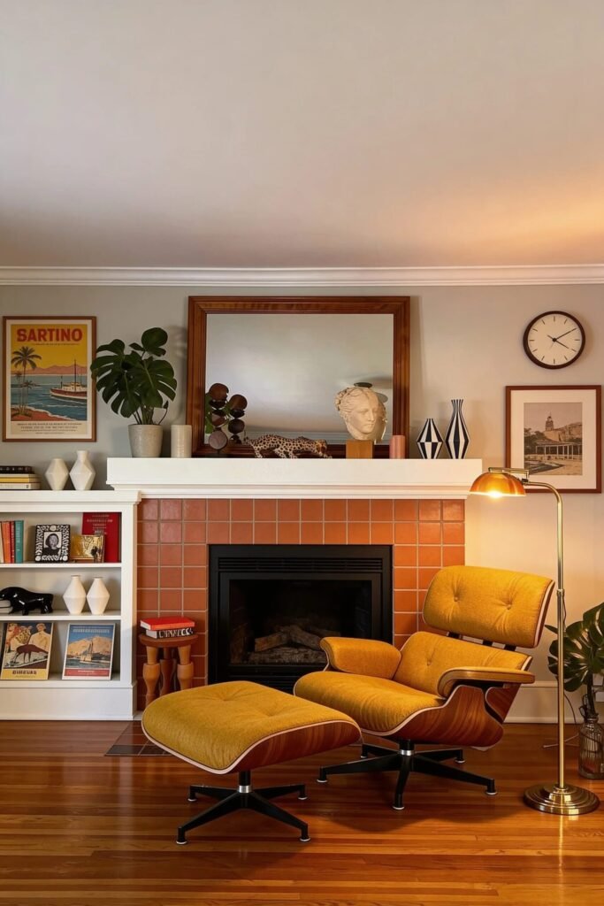 Use these 2 exact keywords for pin title: cozy mid century modern living room ideas, mid-century modern living room decor ideas (Use these exact keywords for pin description: cozy mid century modern living room ideas, mid-century modern living room decor ideas, MCM living room design inspiration, mid century modern 70s home inspo for living room, mid century living room designs)