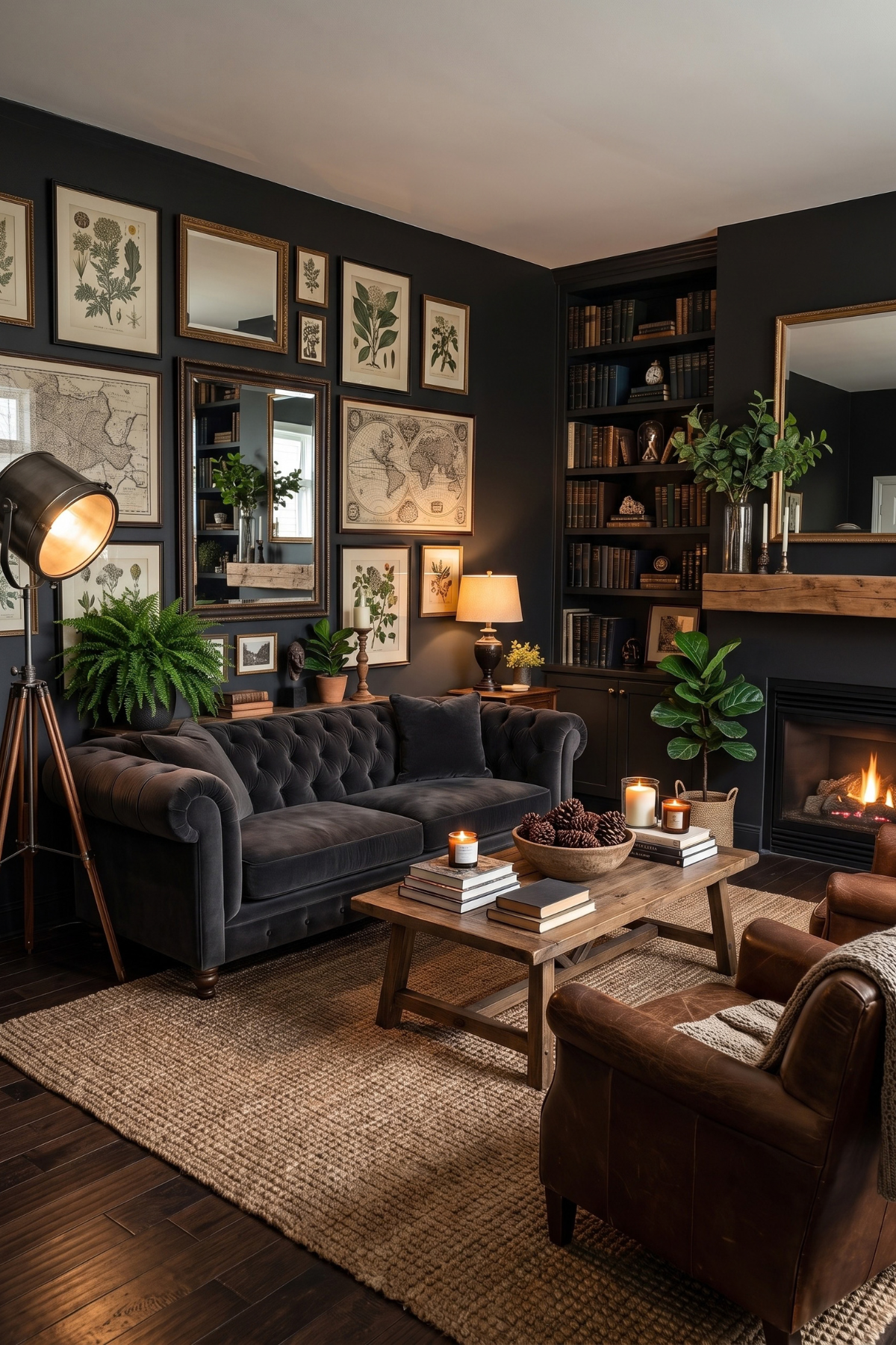use these 2 exact keywords for pin title: black living room decor ideas, black living room designs (use these exact keywords for pin description: black living room decor ideas, black living room designs, black couch living room, black living room ideas, black accent wall living room, black living room inspiration, Black Modern Living Room inspo, Dark Living Room Ideas)